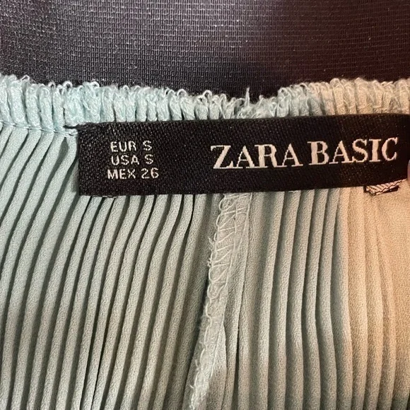 Zara Bohemian Green Highrise Ribbed Palazzo Flowy Cropped Pants Size Small - Picture 12 of 15